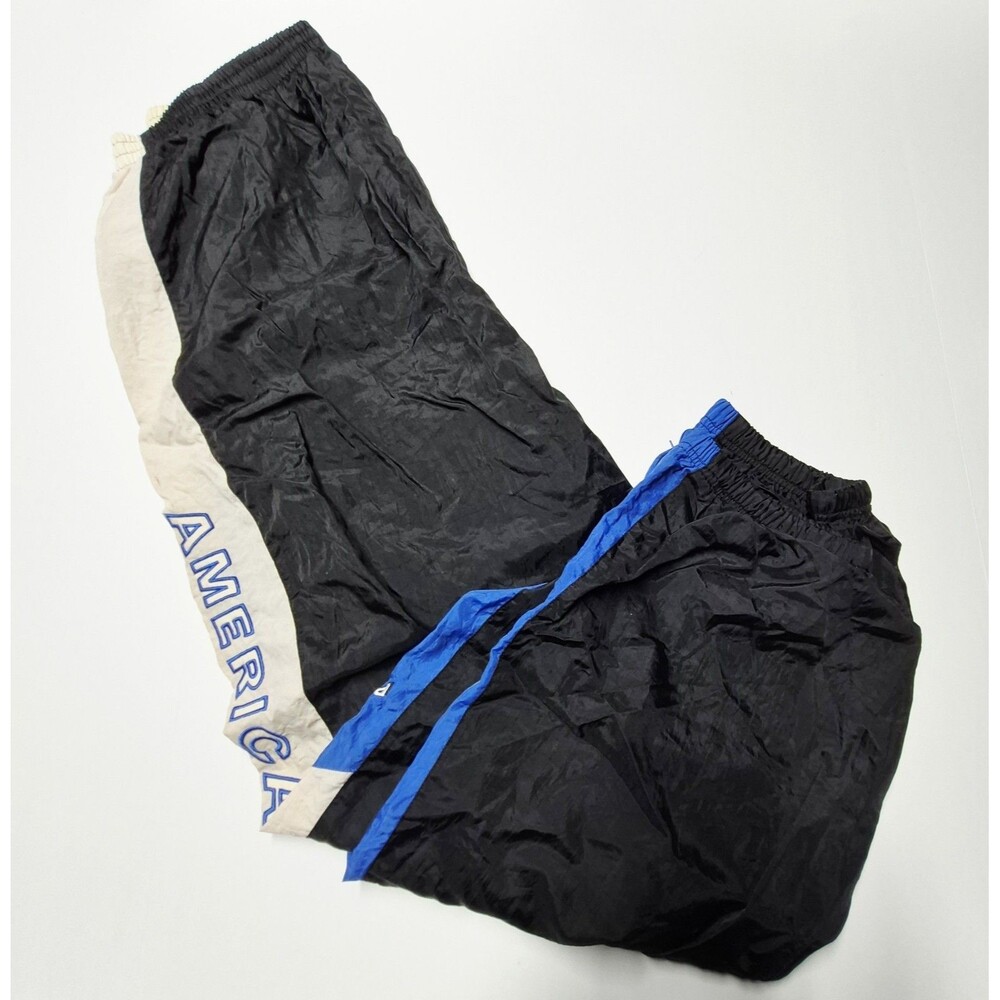 Vtg 90s Perry Ellis America Track Pants Nylon Windbreaker Spellout Black XXL